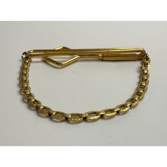 Vintage Gold Tone Square Link Box Chain SWANK Tie Bar Clip - Picture 8 of 11